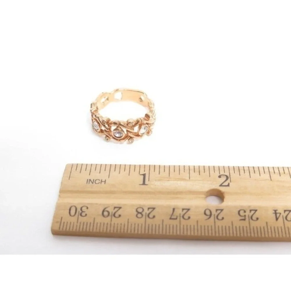 Vintage old stock wide gold plated ornate clear rhinestone ring‎ ESPO